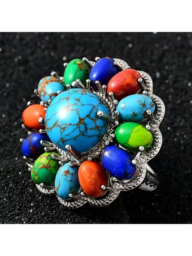 YoYo Charm-Ring, Silber, Synthetischer Türkis, Damen, Vintage - Bild 4