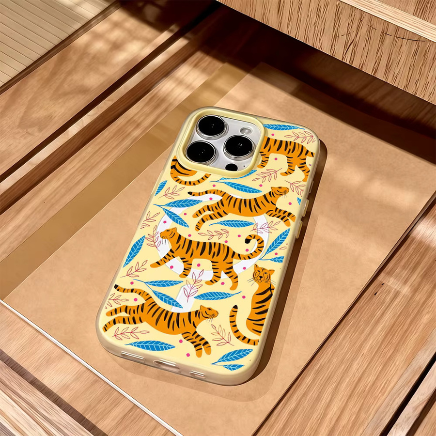 Potdemiel 2-in-1 MagSafe Handyhülle mit Tiger-Print für iPhone 17 16 15 14 13 Pro Max Plus, transparent grün, matt und weich - Bild 3