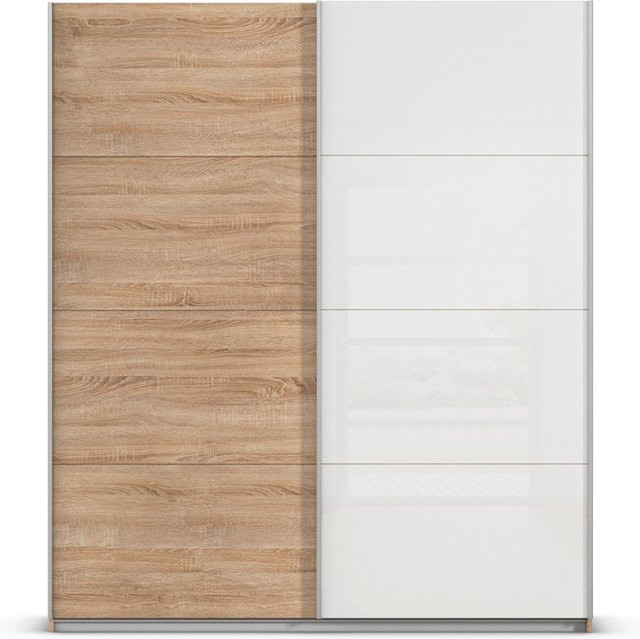 RAUCH Quadra Schwebetürenschrank mit Glaselementen, Eiche und Weiß, B/T/H: 181 x 62 x 210 cm - Bild 1