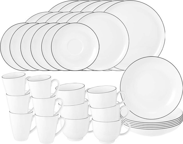Seltmann Weiden Komplett-Service Lido Black Line aus Porzellan, 36er Set, Schwarz/Weiß - Bild 1