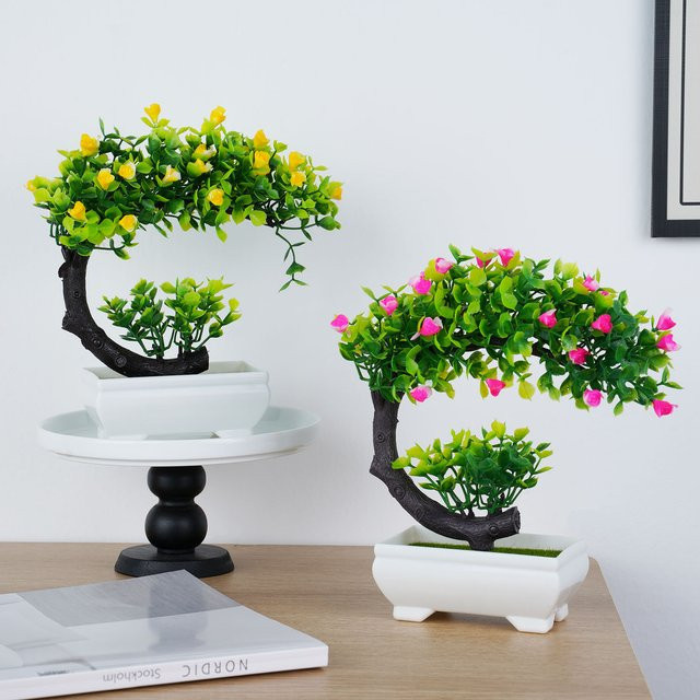 Künstliche Bonsai-Topfpflanze Uflower in Pink für moderne Dekoration von Tisch und Büro - Bild 1