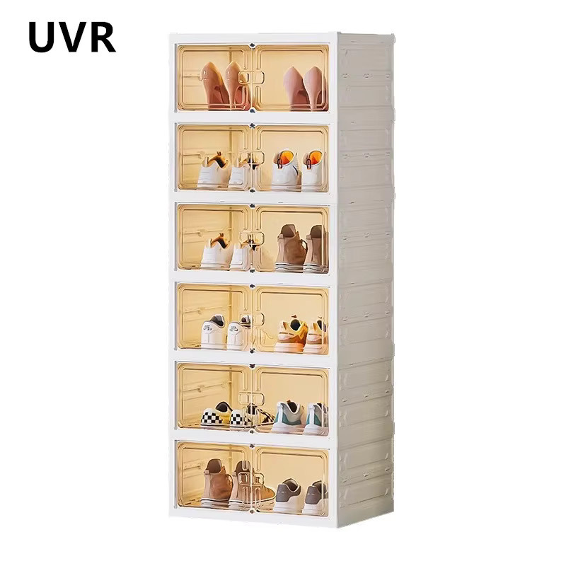 UVR Klappbarer Schuhschrank aus Kunststoff, Transparente Mehrschichtige Schuhbox mit Glastüren für den Flur - Bild 2