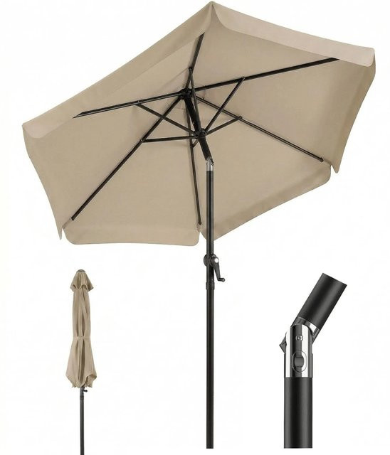 Sekey Marktschirm Rund mit Kurbel und Überhang, Durchmesser: 200 cm, Farbe: Taupe/Beige - Bild 1