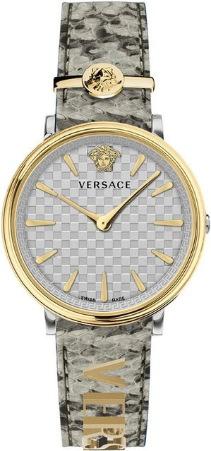 Versace Damenuhr, Quarz, Edelstahl, 38 mm, Leder, Weiß, 5 ATM - Bild 1