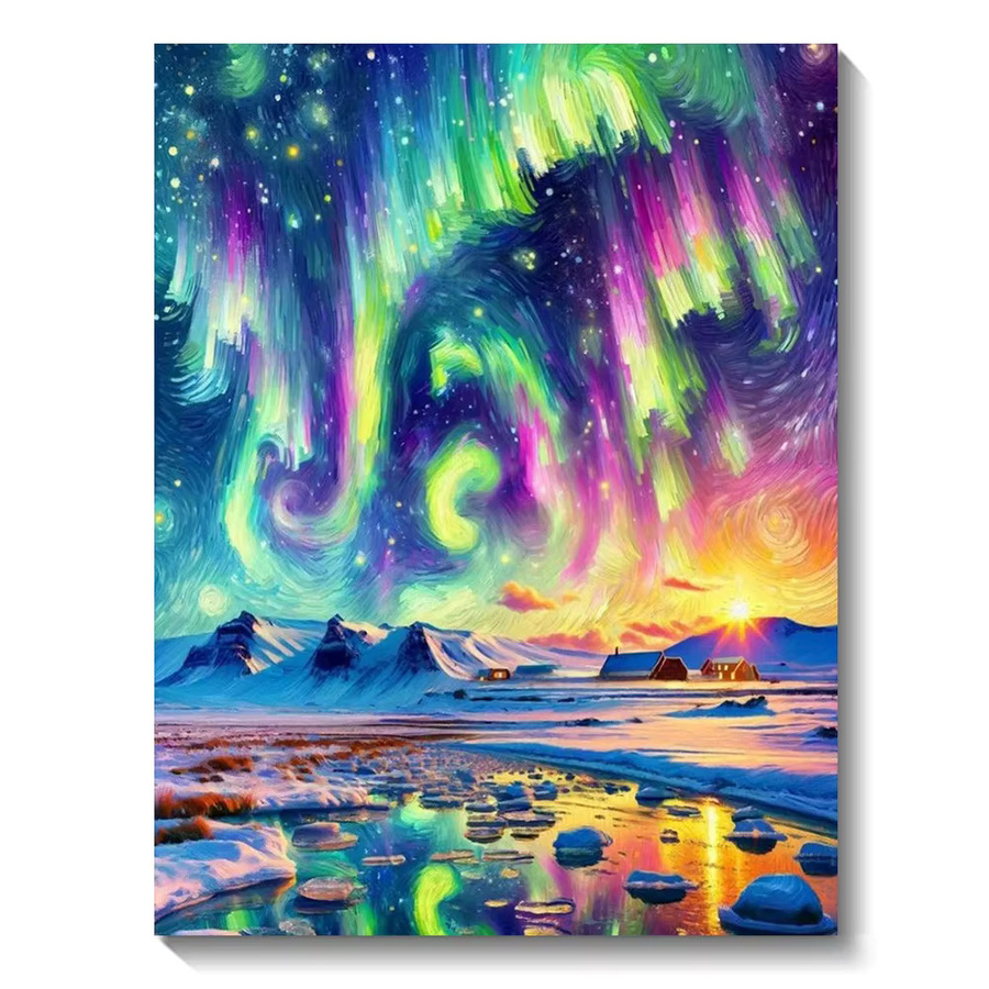 5D Diamant-Malerei-Set Aurora-Schloss Landschaft von QIZITENG in Multicolor, rundes Diamant-Mosaik zur Heimdekoration - Bild 3