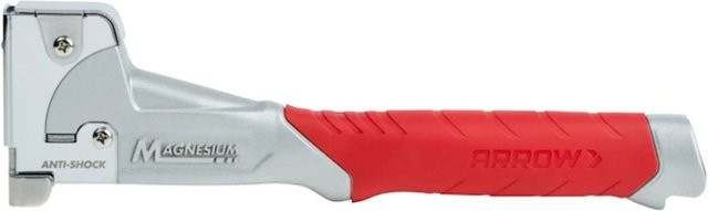 Arrow Hammertacker HT50MG in Magnesium für Flachdrahtklammern 8 mm - 12 mm, Farbe: Silber/Rot - Bild 1
