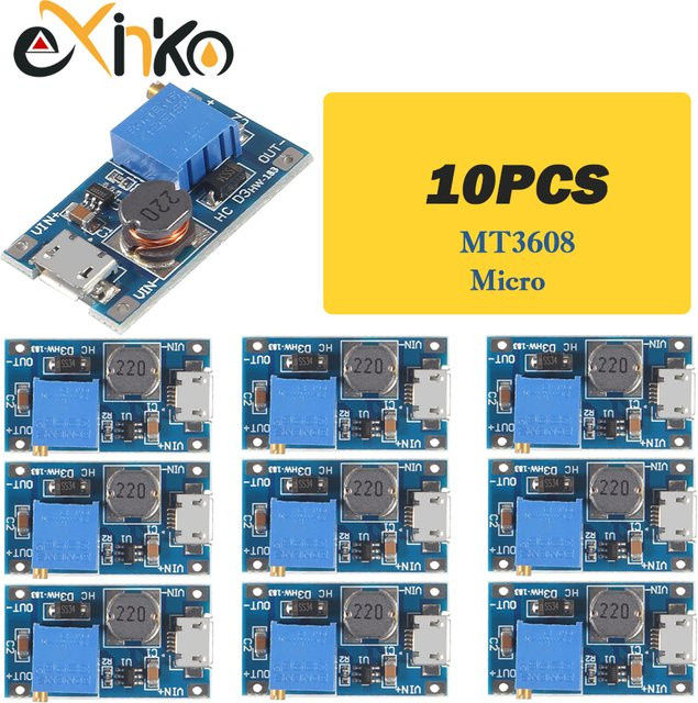 MT3608 Einstellbares Step-Up-Modul Spannungsregler mit Micro-USB und USB-C, 2V-24V auf 5V-28V 2A DC-DC-Aufwärtswandler, Blau - Bild 1