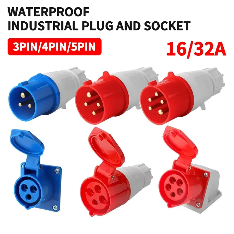 Wasserdichter IP44 Industrie-Stecker und -Buchse für die Wandmontage, elektrischer Anschluss 3-polig bis 5-polig, 16A/32A - Bild 2