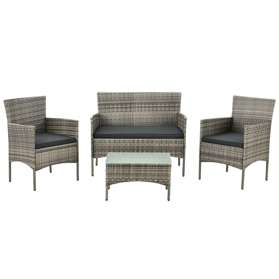 Juskys Polyrattan Gartenmöbel-Set Fort Myers in Grau Meliert mit Tisch, Sofa, 2 Stühlen und Auflagen - Bild 2