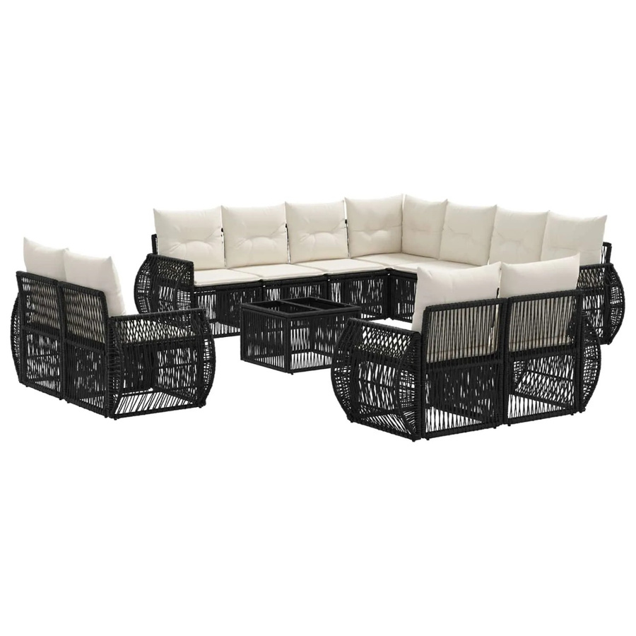 vidaXL Gartensofa-Set 12-tlg. aus Poly-Rattan in Schwarz und Cremeweiß mit Eckelementen, 3-Sitzer-Sofas und Couchtisch für Garten und Terrasse - Bild 2