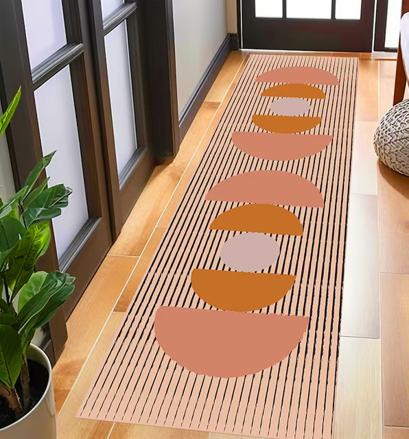 Mid-Century Modern Läufer-Teppich mit abstraktem geometrischem Design, rutschfest und mehrfarbig, ideal für deinen Flur - Bild 1