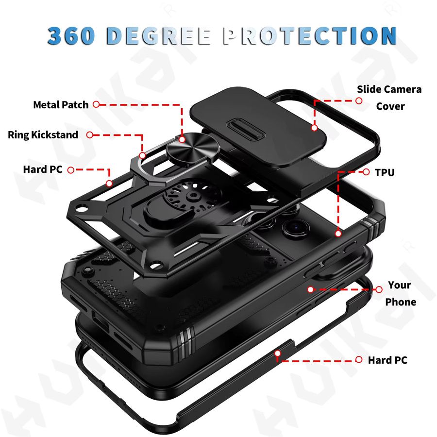 Military Grade Armor Schutzhülle für Apple iPhone 11 bis iPhone 17 Pro Max Plus mit 360 Grad drehbarer Kamera-Abdeckung in Pink und Black - Bild 2