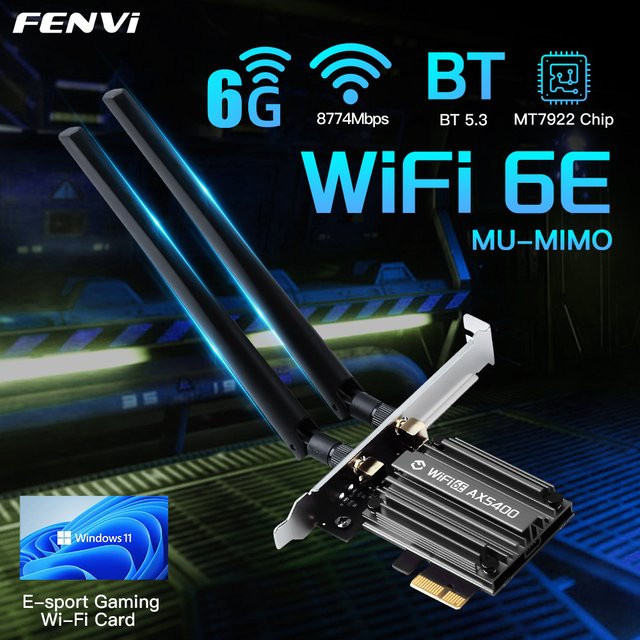 Fenvi WiFi 6E PCIe Wireless Adapter mit Bluetooth 5.3, Tri-Band 6G/5G/2.4G Netzwerkkarte MT7922 802.11ax für PC - Bild 1
