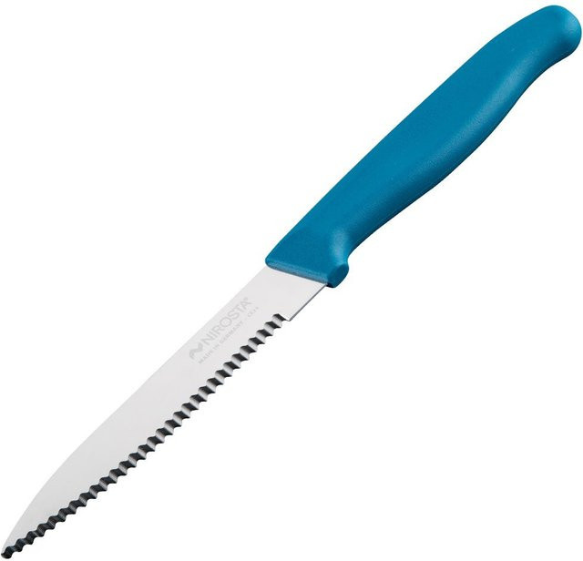 Nirosta Küchenmesser Elemental gezahnt aus Edelstahl in Blau mit 10 cm Klinge - Bild 1