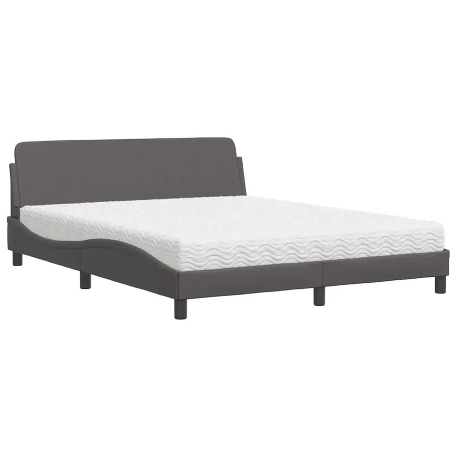 vidaXL Doppelbett mit Matratze aus Kunstleder und Strick in Grau, Modell 12009076, B/T/H: 160 x 200 x 165 cm - Bild 2
