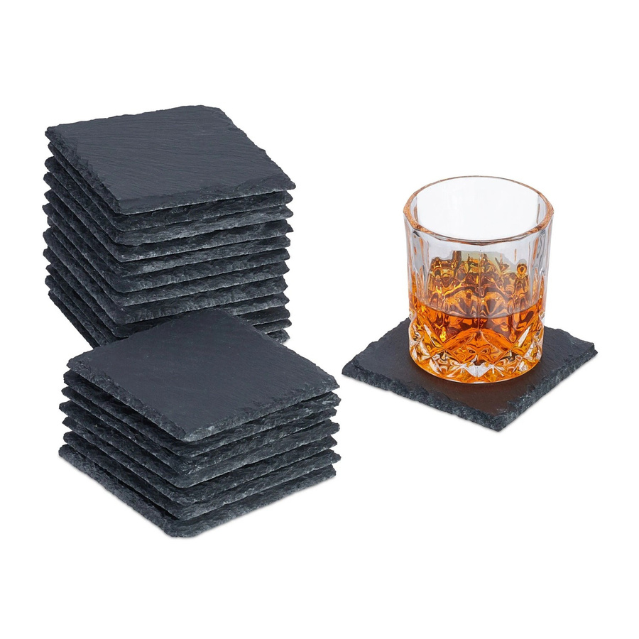 Relaxdays Glasuntersetzer 20er Set Schiefer Anthrazit B/T/H: 10 x 10 x 1 cm - Bild 2