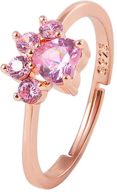 SILVERHOO Ring, Katzenpfote, Herz, Silber, Zirkonia, Damen, goldgelb - Bild 1
