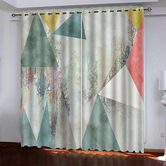 Zweiteiliges Set Vintage Kunst Vorhänge mit 3D-Muster in Lila und Multicolour, semi-transparent, Polyester, Breite: 50 cm, Höhe: 130 cm - Bild 1