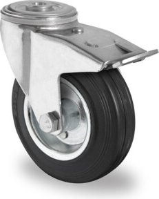 CASCOO Rückenlochlenkrolle Serie SWS4 mit Totalfeststeller und Rollenlager, Durchmesser: 100 mm, verzinkter Stahl - Bild 1