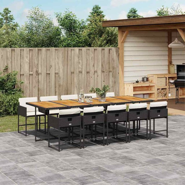 vidaXL 11-teilige Garten-Essgruppe aus Polyrattan mit Kissen in Schwarz - Bild 3