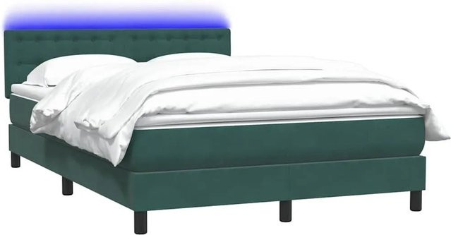 vidaXL Boxspringbett mit Matratze in Dunkelgrün aus Samt mit LED-Unterbodenbeleuchtung und USB-Anschluss, B/T/H: 160 x 220 x 103 cm - Bild 1