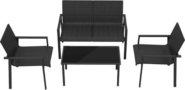 Costway Gartenmöbel Set 4-teilig in Schwarz und Braun aus Metall, Kunststoff und Glas - Bild 1