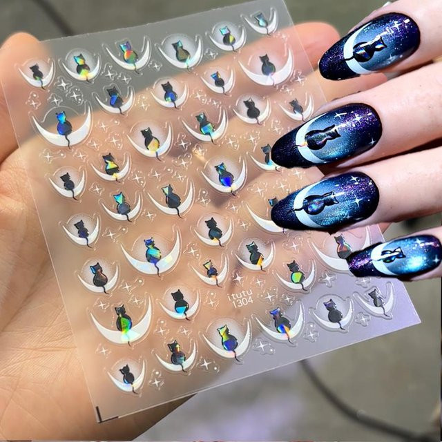 MAFANAILS Nail Art Aufkleber, Mondlicht Katze Schatten, Schimmernd - Bild 1