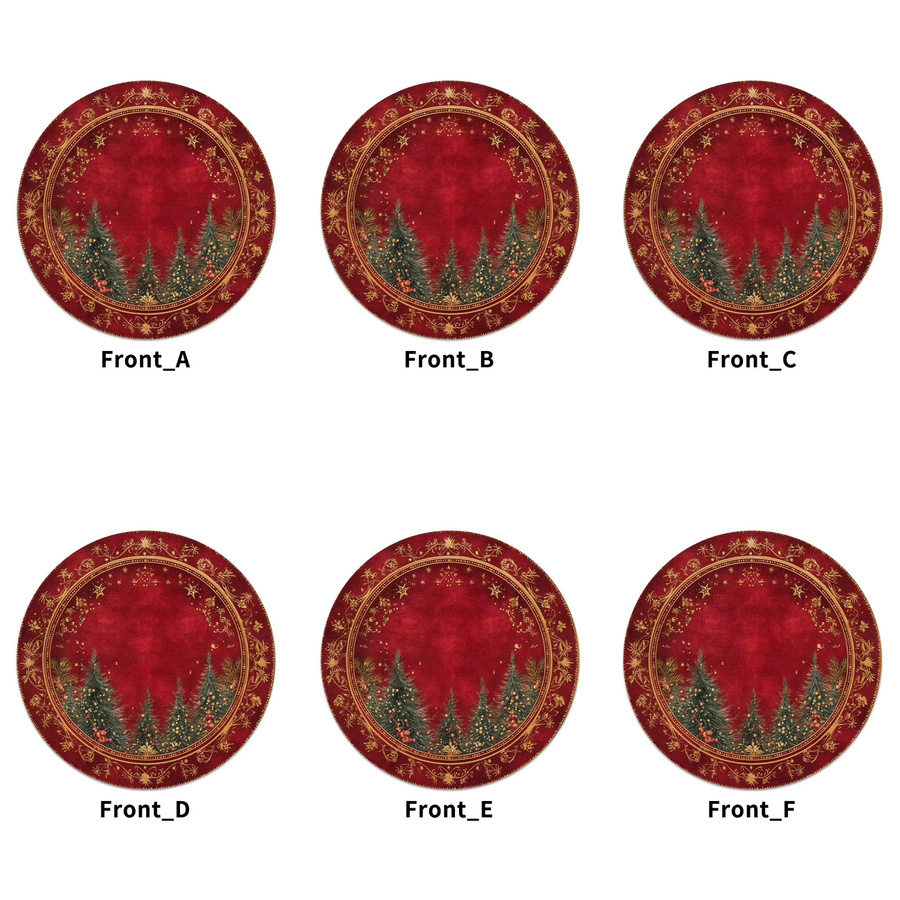 VIKAMA 6er Set Weihnachts Tischsets aus Leinen in Rot und Gold, rund, klassisches Design - Bild 4