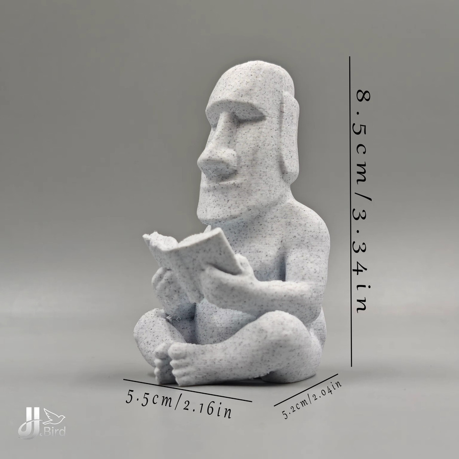 J BIRD Lesende-Figur aus Stein in Grau als kreative Retro-Skulptur zur Tischdekoration - Bild 2