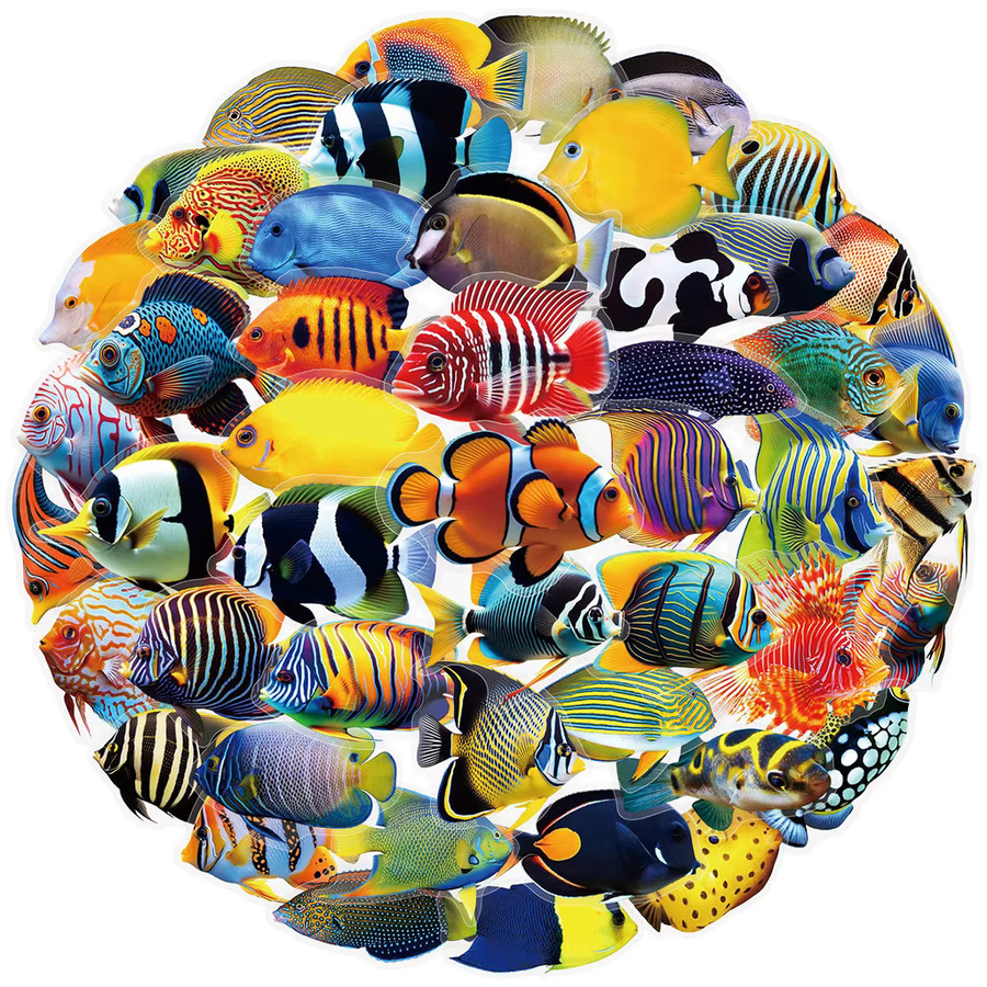 50 Stück transparente Vinyl-Aufkleber mit Meeresfischen von RecordingYourLife Store, wasserfeste Aufkleber für Handyhüllen und Scrapbooking, Mehrfarbig - Bild 2