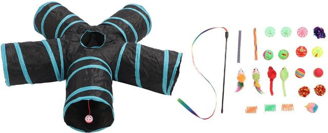 TOMTOP JMS Katzen Spieltunnel Spielzeug Set, mit Glocke, Ball, Plüschball, Maus, Teaser Stick, black - Bild 1
