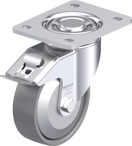 Blickle Stahlblech-Lenkrolle LH-PO 125KA-3-FI-ELS-FA in Silber, Rad-Durchmesser: 125 mm, Tragfähigkeit: 300 kg - Bild 1