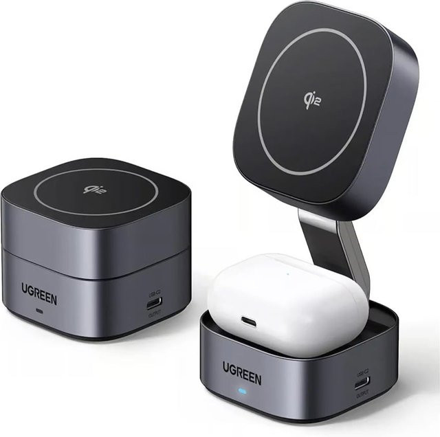 Ugreen W702 Qi2 2-in-1 Induktives Ladegerät für iPhone und AirPods, 15W, Grau - Bild 2