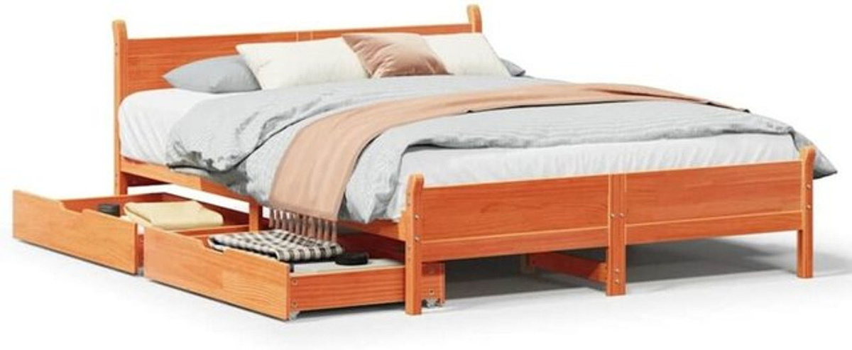Vidaxl Massivholzbett aus Kiefer in Braun im Landhausstil, B/T/H: 140 x 190 cm - Bild 1