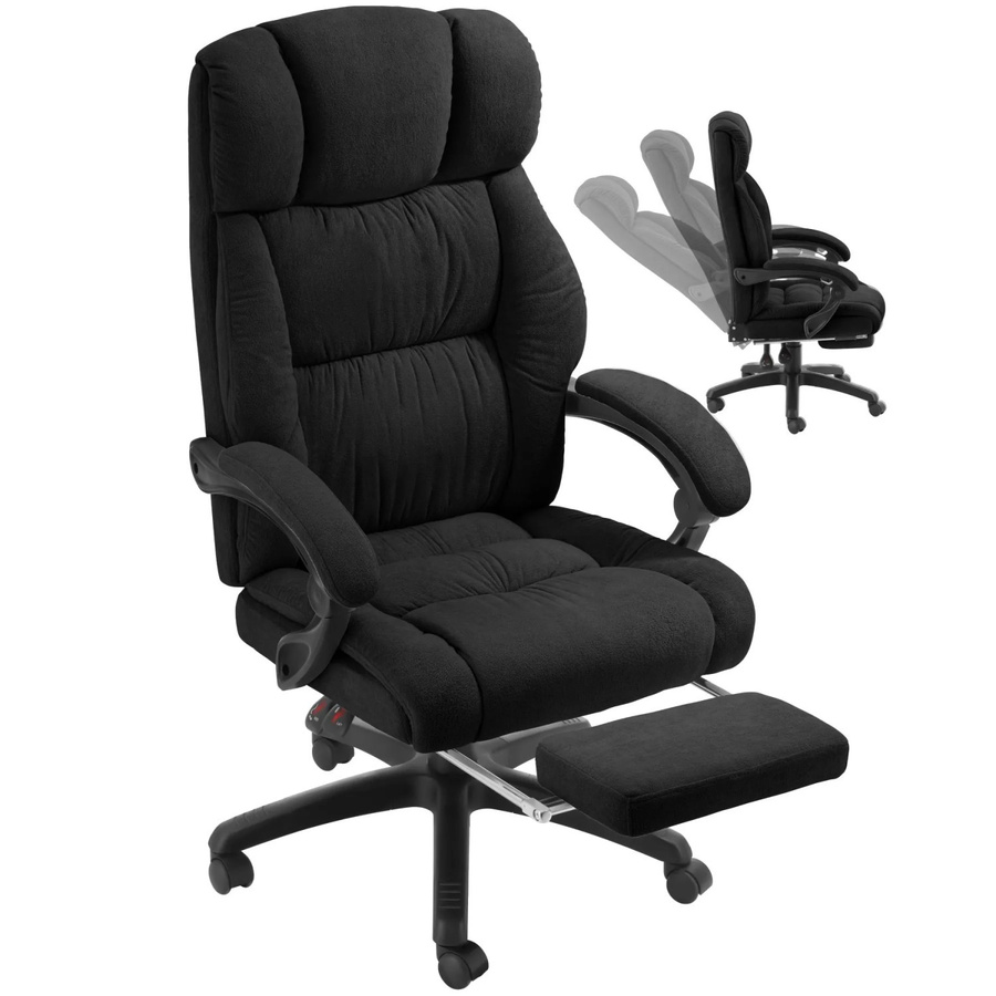 tectake Bürostuhl Jillien in Schwarz mit weichem Velours, ergonomischer Form, verstellbarer Rückenlehne und Kopfstütze, H x B x T: 115 x 64 x 68 cm - Bild 3