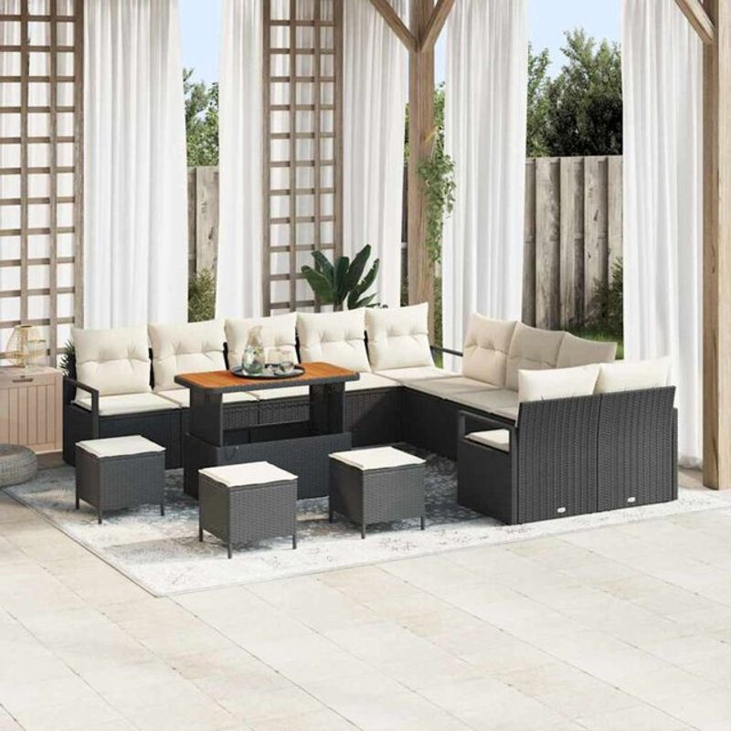 Modernes Garten-Sofa-Set aus Poly-Rattan und Metall mit 14-teiligem Kissen-Set von vidaXL in Schwarz - Bild 1