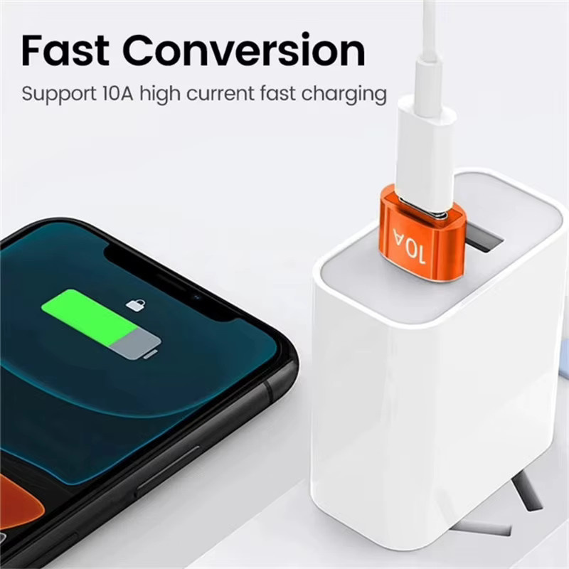 NNBILI USB-A auf USB-C Adapter, 10A Schnellladeadapter mit OTG-Anschluss, Schwarz - Bild 2
