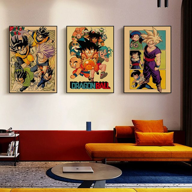 Vintage Dragon Ball Anime Wandbild aus Leinwand mit Vegeta und Goku für dein Kinderzimmer - Bild 1