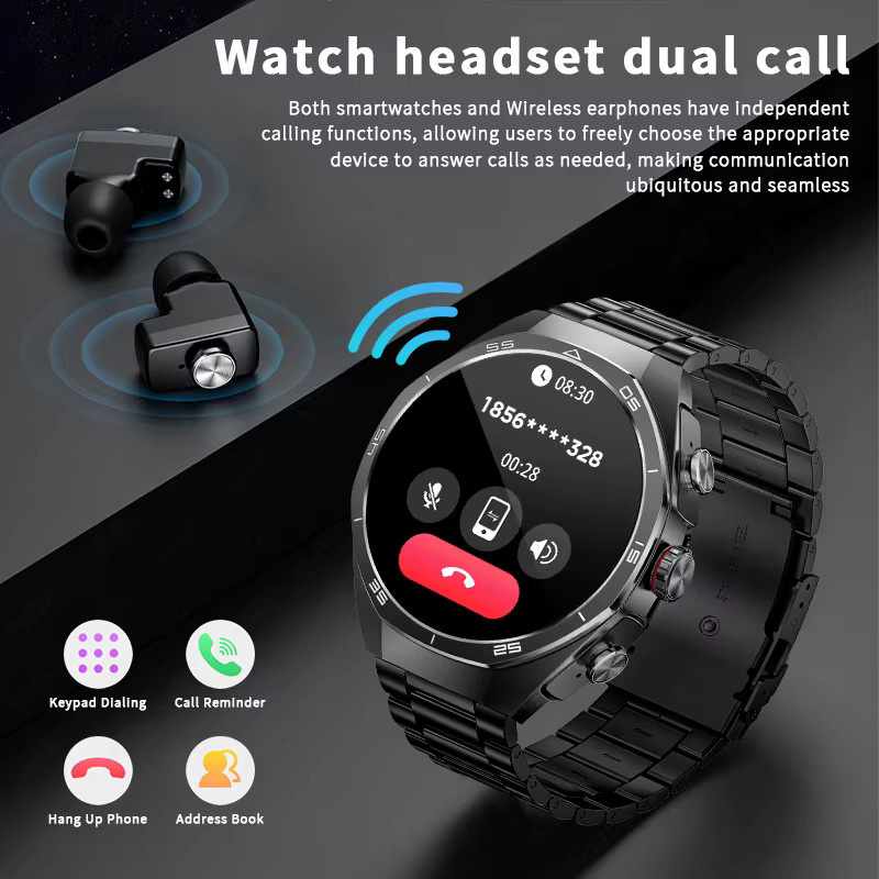 LIGE Smartwatch mit TWS Musik-Ohrhörern, AMOLED Display, NFC, Bluetooth-Anruffunktion, Herzfrequenz- und Blutsauerstoff-Monitor, Schwarz, Unisex, für Android - Bild 2