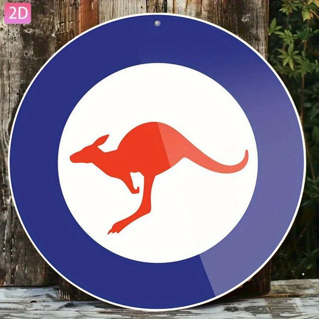 CIFBUY Royal Australian Air Force Vintage-Wanddekor aus Metall, rundes Aluminiumschild in Rot und Blau mit Känguru, Durchmesser: 20,3 cm - Bild 1