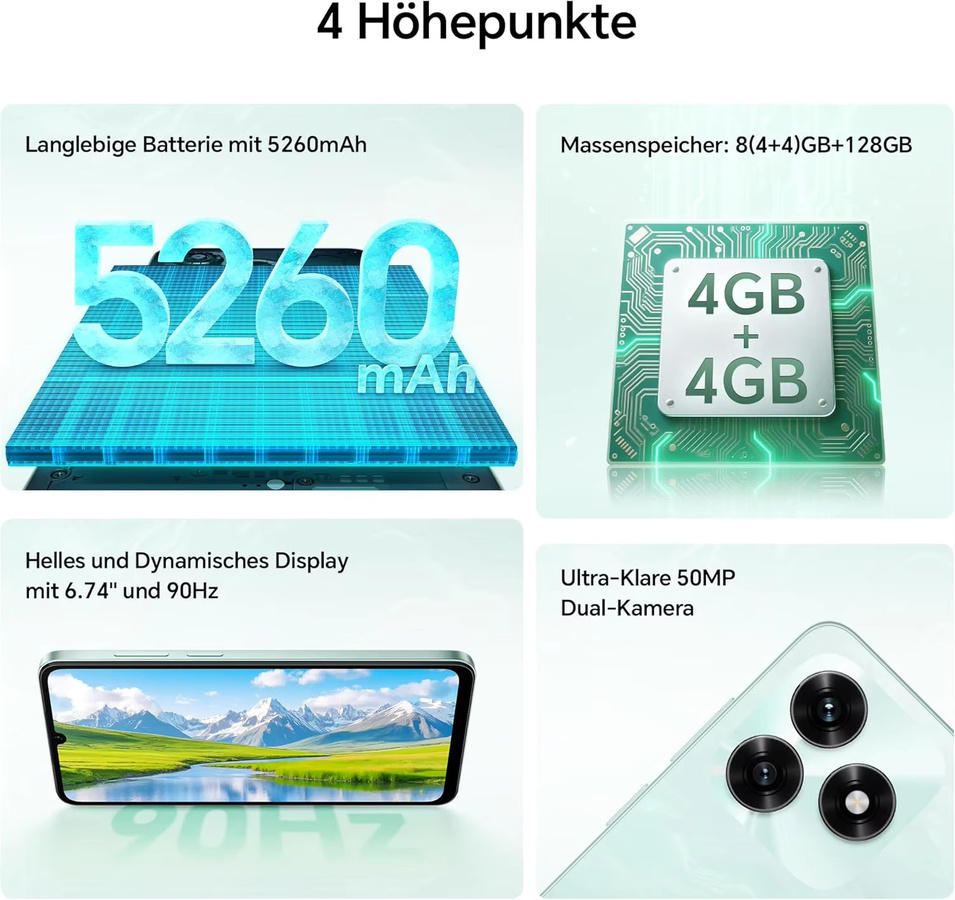 HONOR X5c Plus Smartphone mit 128 GB oder 256 GB Speicher, 6,74 Zoll 90-Hz-Display, 5260-mAh-Akku, 50-MP- + 14-MP-Kamera, MediaTek Helio G81 Octa-Core-Prozessor, MagicOS 9.0 (Android 15) - Bild 3
