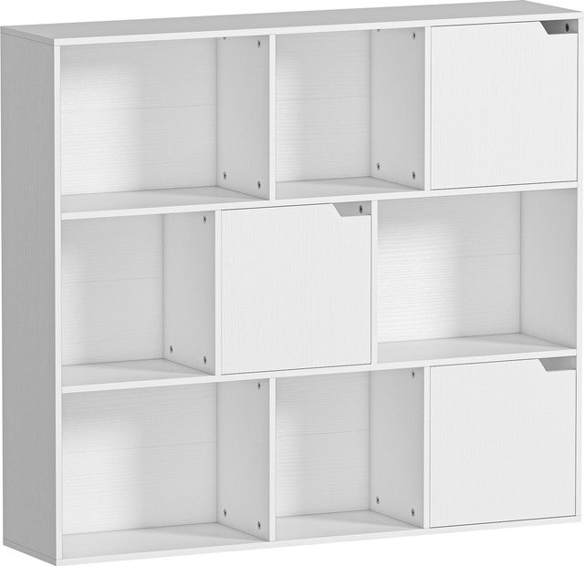 HOMCOM Bücherregal mit 9 Würfelfächern und 3 Türen, modernes Aufbewahrungsregal für Home-Office und Wohnzimmer, Weiß, B/T/H: 106 x 24 x 95 cm - Bild 1