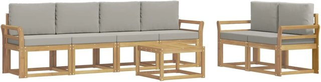 vidaXL Outdoor-Sofagarnitur 7-teilig aus Akazienholz in Weiß, Grau und Braun mit Sitzkissen und Rückenlehnenkissen, B/T/H: 59 x 59 x 37 cm - Bild 1