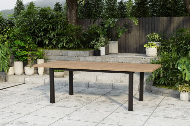 OUTFLEXX Oxford Ausziehtisch aus Edelstahl und recyceltem Teak in Anthrazit und Natur, B/T: 100 cm, L: 180 bis 240 cm - Bild 1