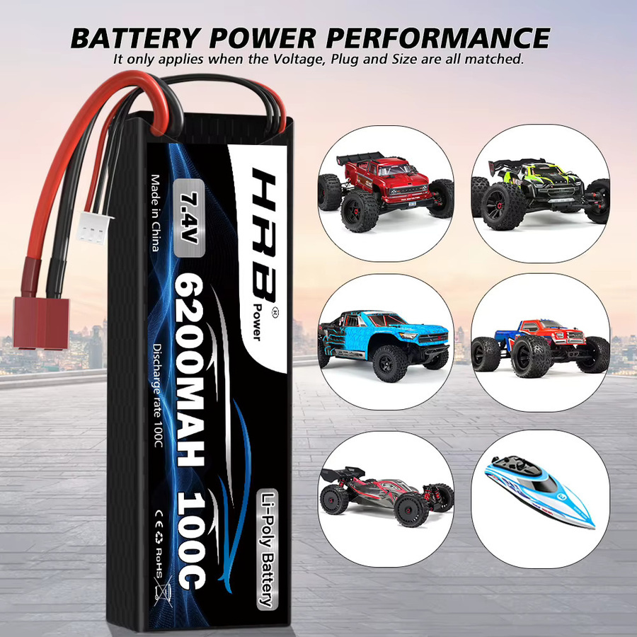 HRB 2S Lipo Akku 7,4 V 6200mAh 100C mit Deans T Stecker Hardcase in Schwarz für RC Autos, LKWs und Monster Trucks - Bild 5