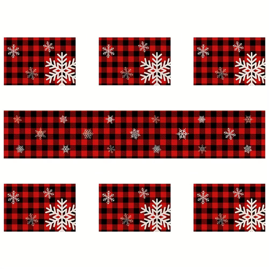 JIT Weihnachts-Tischläufer mit Karomuster in Rot, rustikaler Leinen-Stil, B/T/H: 30 x 30 x 30 cm - Bild 3