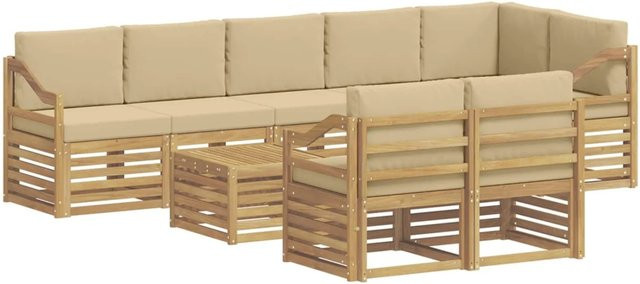 vidaXL Outdoor-Sofagarnitur aus Akazie in L-Form mit Polstern, 9-teiliges Set in Weiß, Beige und Braun, B/T/H: 59 x 59 x 37 cm - Bild 1