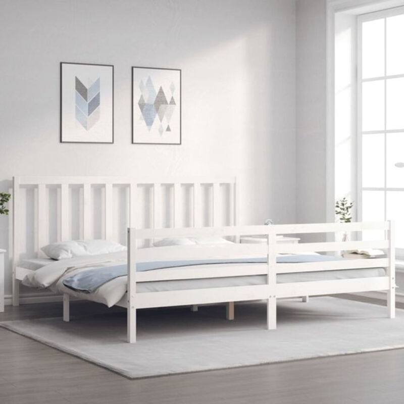 Massivholzbett Vidaxl aus Kiefernholz in Weiß, Skandinavisch, B/T/H: 200 x 200 x 205,5 cm - Bild 1