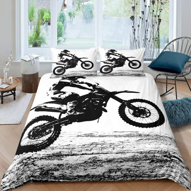 Motorrad Bettwäsche Set Motocross Design aus Polyester in Schwarz, B/H: 140 x 210 cm mit 2 Teilen - Bild 1