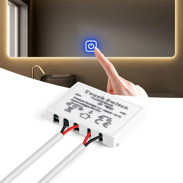 Kapazitiver LED Dimmer Schalter mit Touch Sensor für 12V Badezimmer Spiegel und Hintergrundbeleuchtung in Weiß - Bild 1